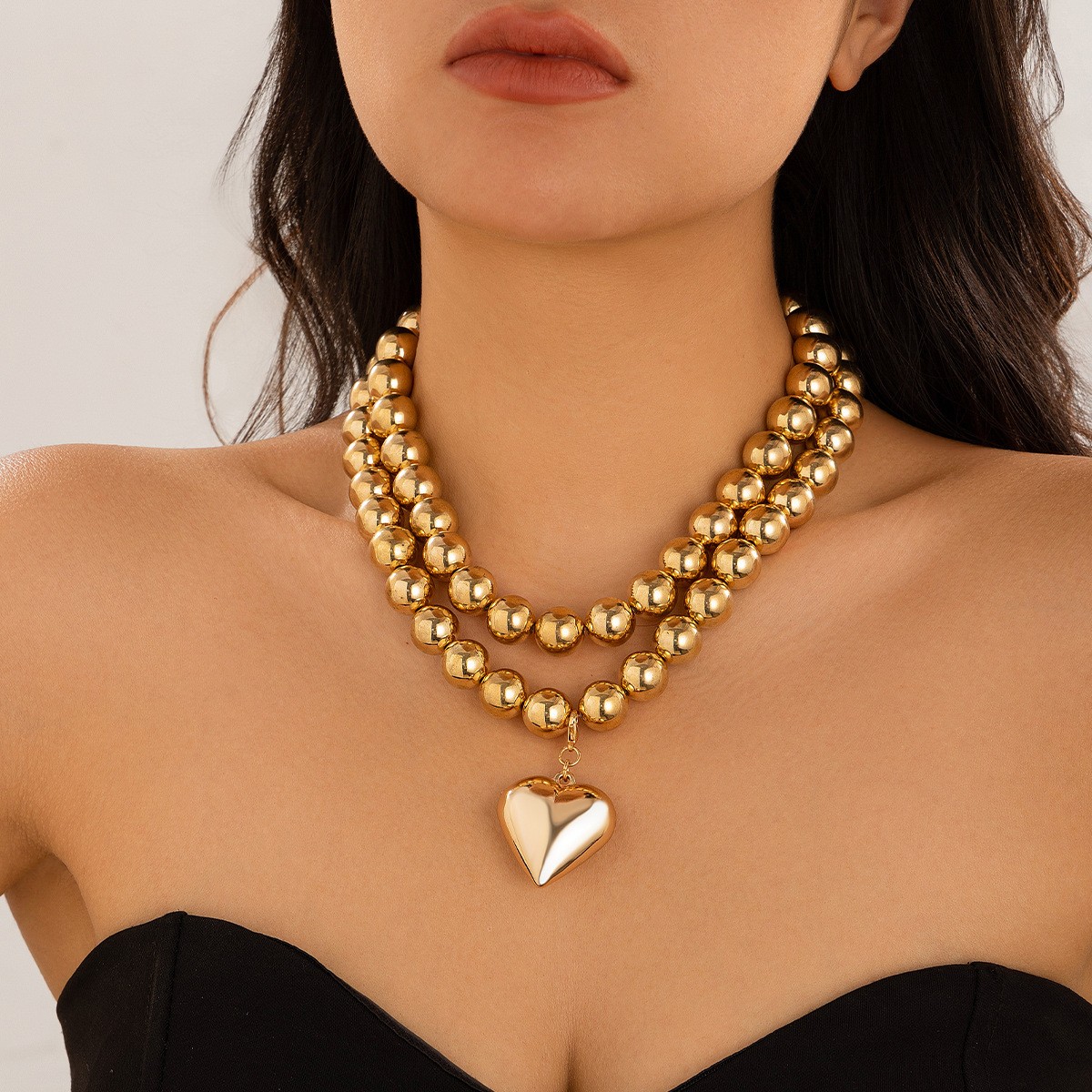 Golden Heart Beaded Clavicle Necklace