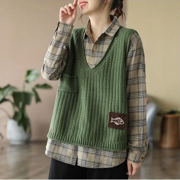 Women Knitted Vest Women V-Neck Loose