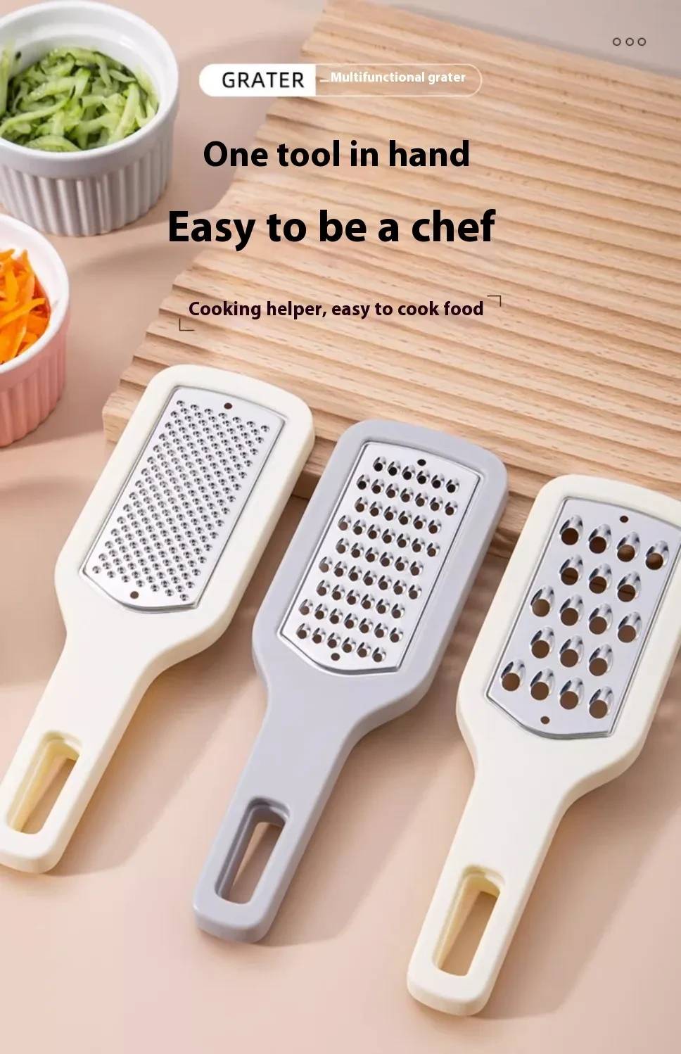 3 In 1 Cheese Grater Portable Handheld Stainless Steel Vegetable Grater Kitchen Tools