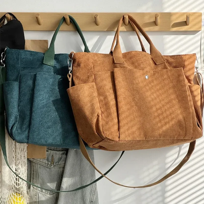 Thick Corduroy Shoulder Bags Simple All-match Commute Totes Student Leisure Artistic Portable Messenger Bag