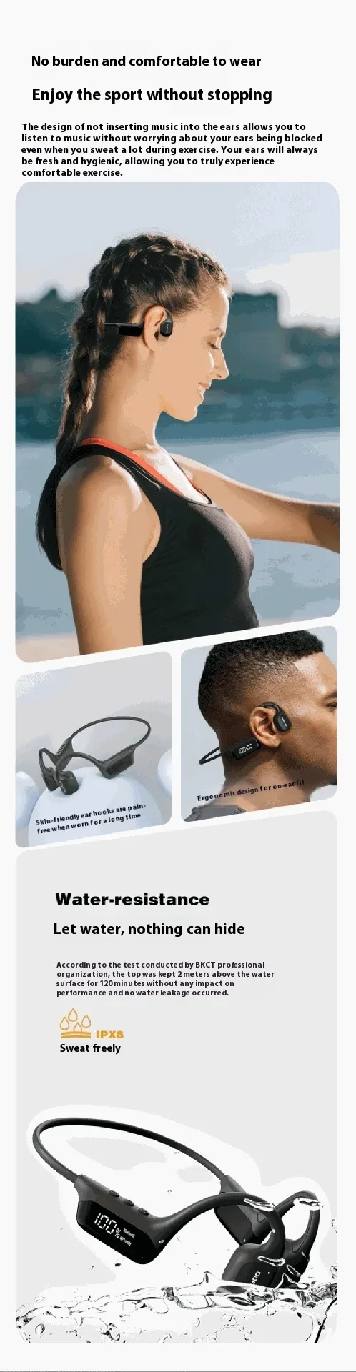 Display Screen Bluetooth Headset For Bone Conduction 53 Waterproof Sports Headset