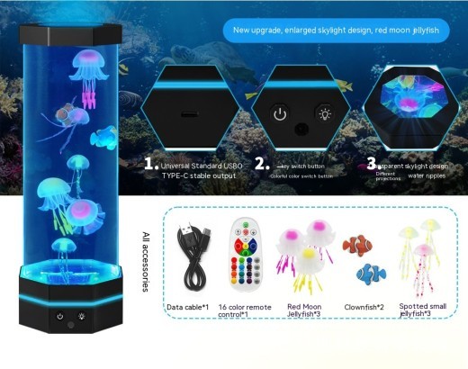 Jellyfish Lava Lamp 17 Colors Changing 15inch Jellyfish Lamp With Remote Control USB Plug-in Bubble Fish Lamp Kids Night Light Creative Projector Lamp