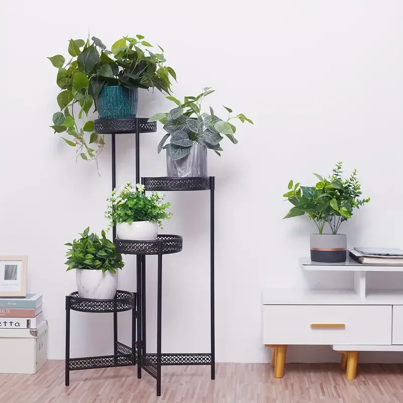 4-Tier Folding Metal Planter Stand - Space-Saving Plant Holder
