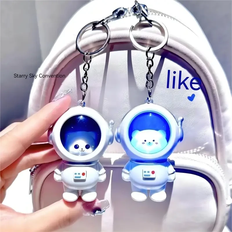Romantic star Bear nightlight pendant Light up astronaut keychain student couple backpack cute pendant Halloween Christmas Gift
