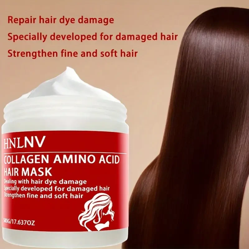 HNLNV Collagen Amino Acid Hair Mask, 17.63oz Large Capacity, Deep Moisturizing Treatment for Long Hair, Keratin Hair Care, Emollient Formula with Shea Butter Oil, Unisex Adult Hair Care