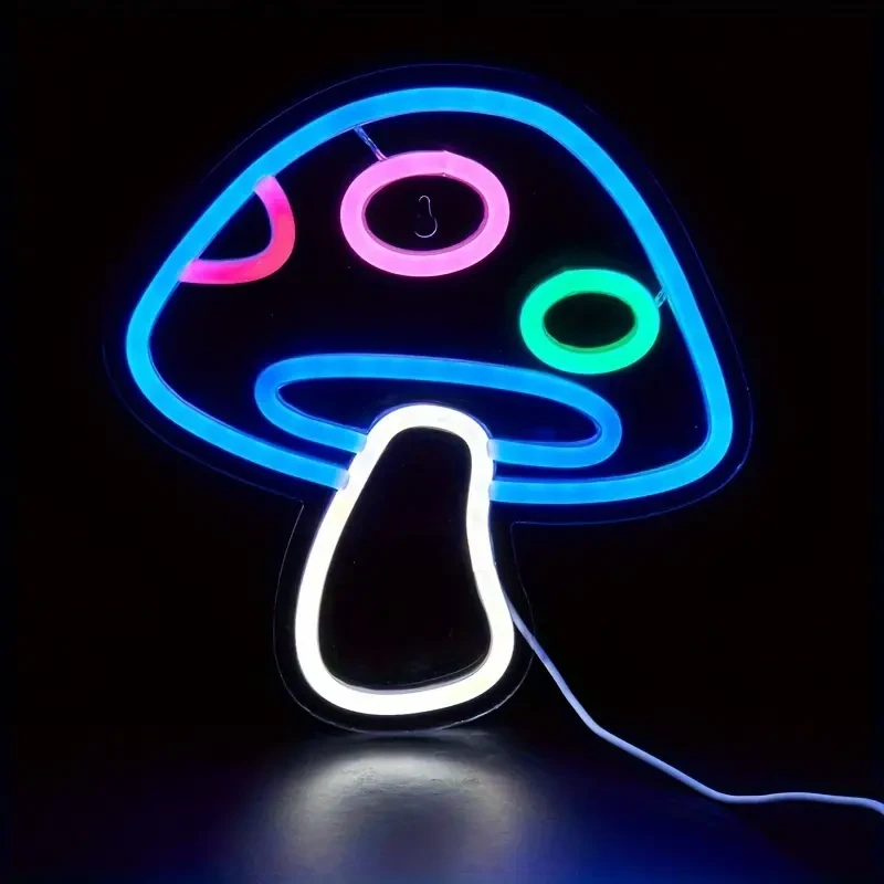 LED Neon Mushroom Cute Neon Sign - USB Powered Night Light for Game Room, Bedroom, Living Room, and Party Decor