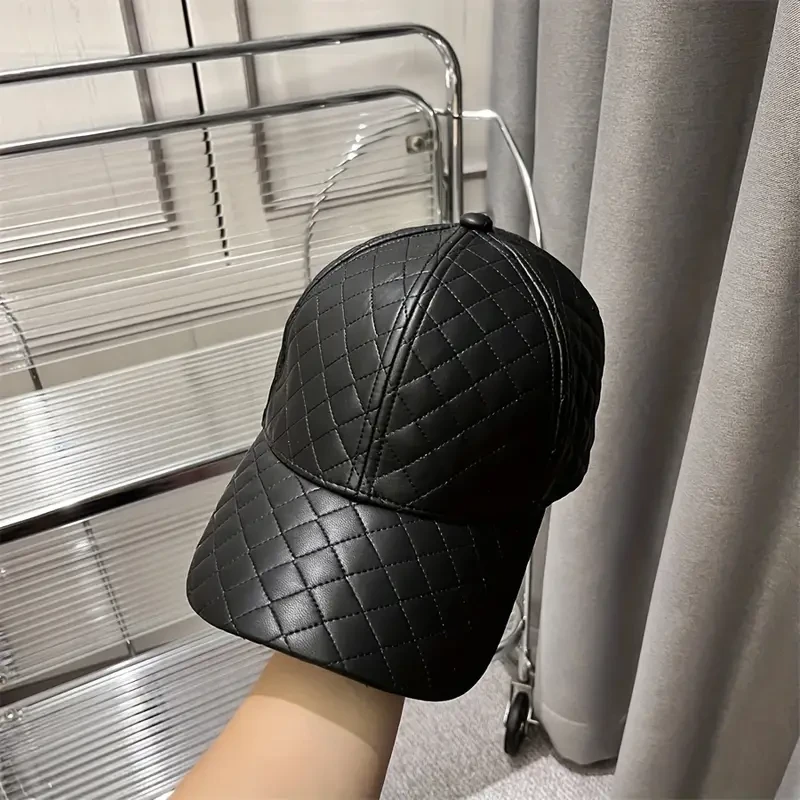 Quilted PU Leather Baseball Cap for Women
