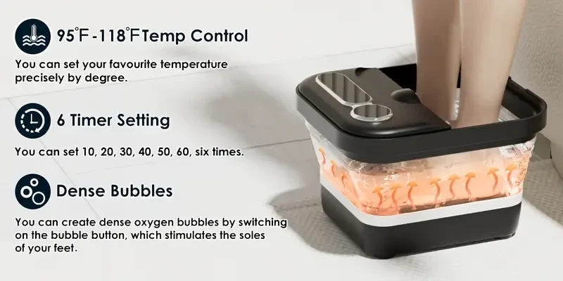 Collapsible Foot Spa Electric Rotary Massage, Foot Bath With Heat, Bubble And Motorized Shiatsu Massage Balls