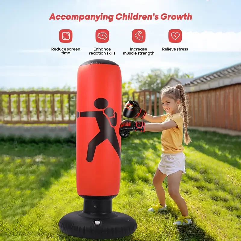 Youngsters' Inflatable Boxing Bag - Freestanding Punching Pad for Karate, Taekwondo & Muay Thai Training at Home or Gym - Durable Plastic, Red/Black