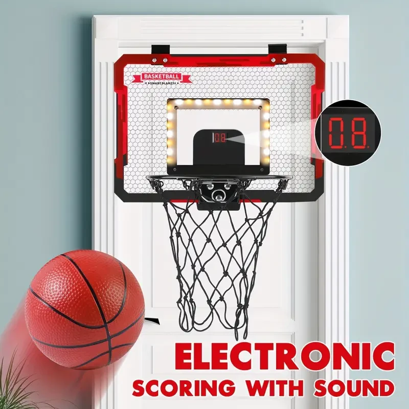 Light Up The Fun: Children's Indoor Basketball Hoop With LED Lights, Electronic Scoreboard & 4 Balls - Perfect Gift For Boys & Teens! Halloween Christmas Gift Halloween Thanksgiving Christmas Gift