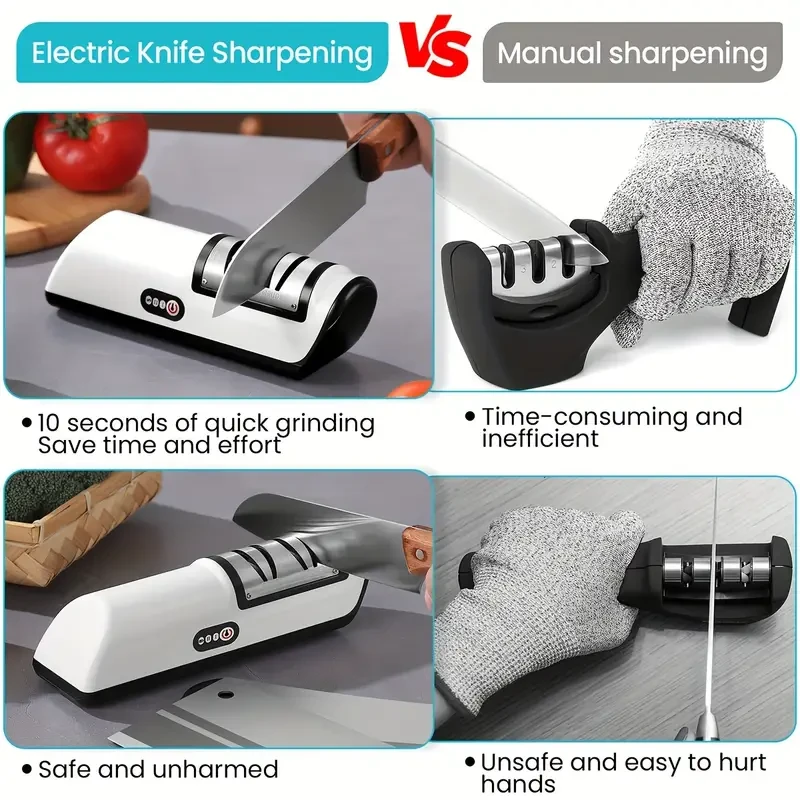 Electric Knife Sharpener - USB Rechargeable, 2-Speed Adjustable