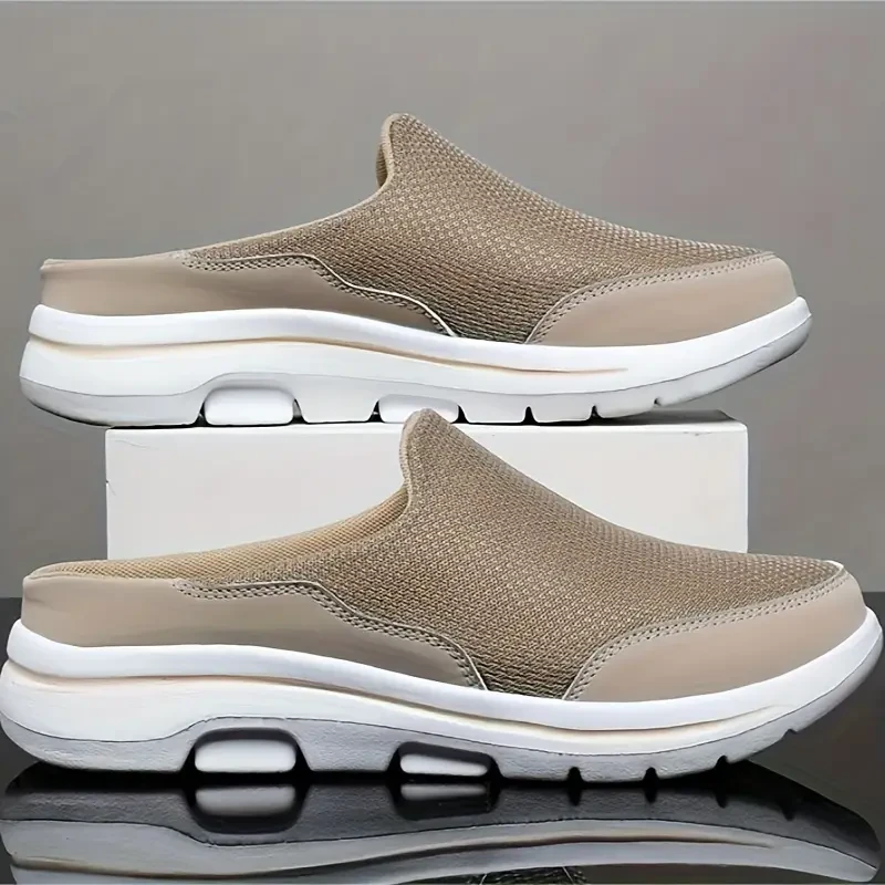 Mens Mesh Slip-on Mules - Breathable, Buckle Closure, PU Insole, MD Sole - Solid Color, Casual Walking Shoes for Outdoor Activities