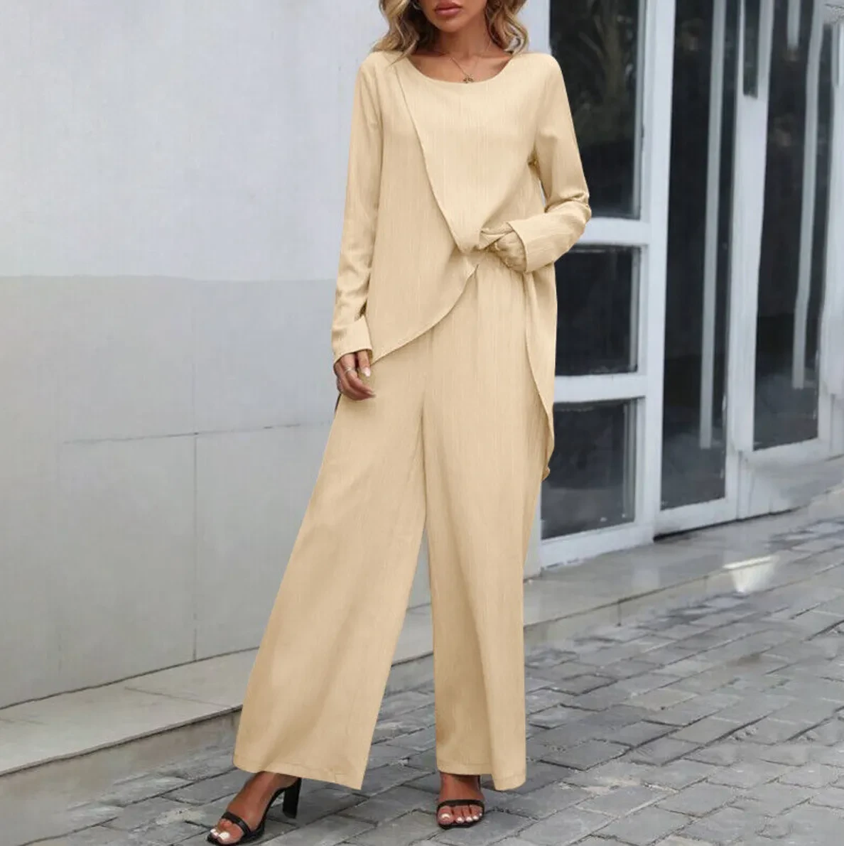 Fashion Long Sleeve Irregular Hem Top