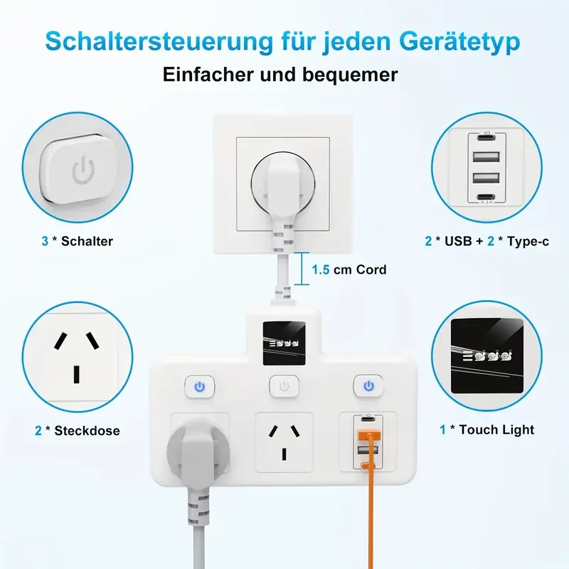 6-in-1 Multiple Socket With Switch,