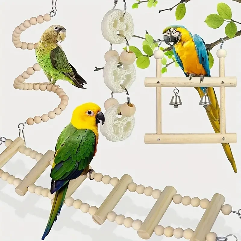 8-Piece Natural Wood Parrot Chewing Toy Set