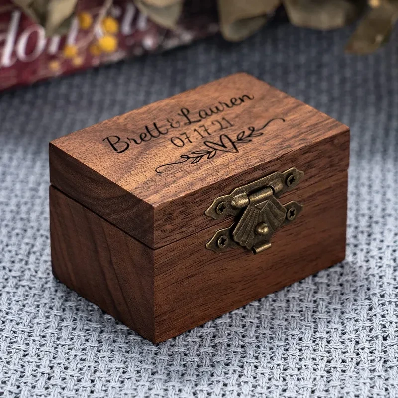 Personalized Vintage Wooden Ring Box - Custom Name & Date Commemorative Gift