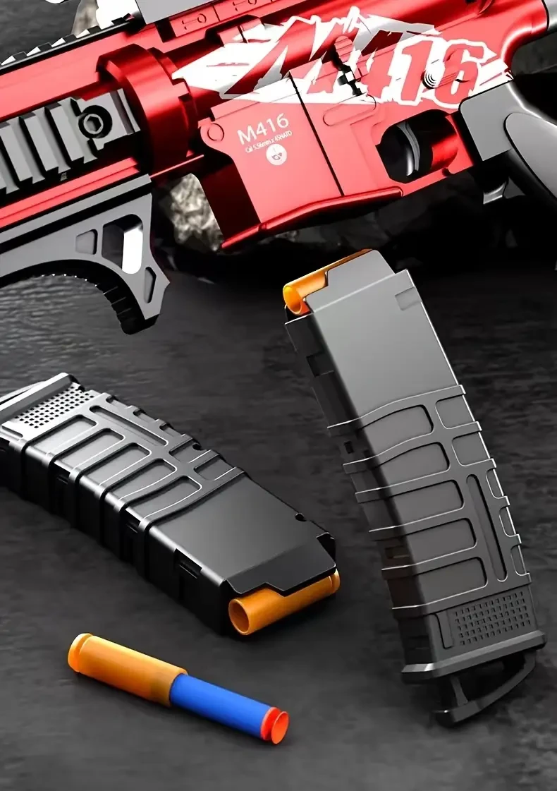 1pc M416 Electric Assault Rifle Toy Gun with Flashlight and Scope, Manual and USB Charging, Includes 20 Shells and Return Target, Durable Plastic and Material, Full Configuration for Kids - Red