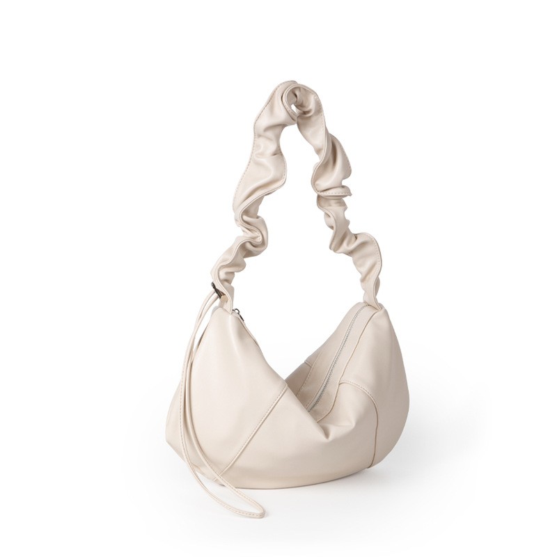 Drawstring Ruffle Soft Leather High-grade Large Capacity Underarm Bag