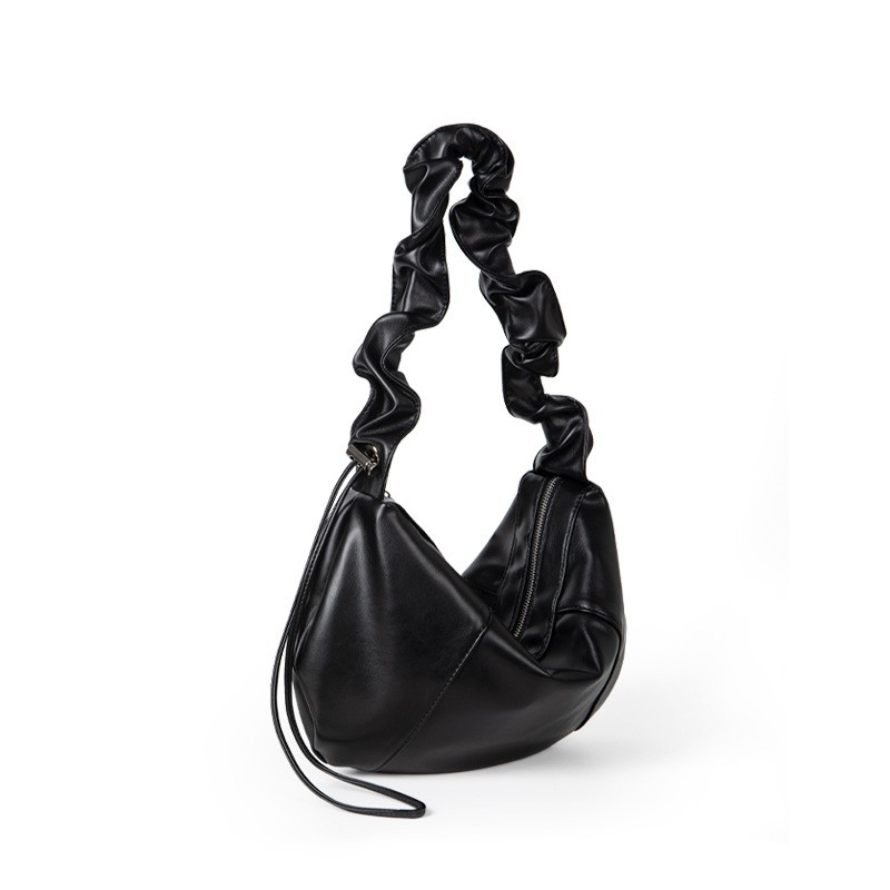 Drawstring Ruffle Soft Leather High-grade Large Capacity Underarm Bag