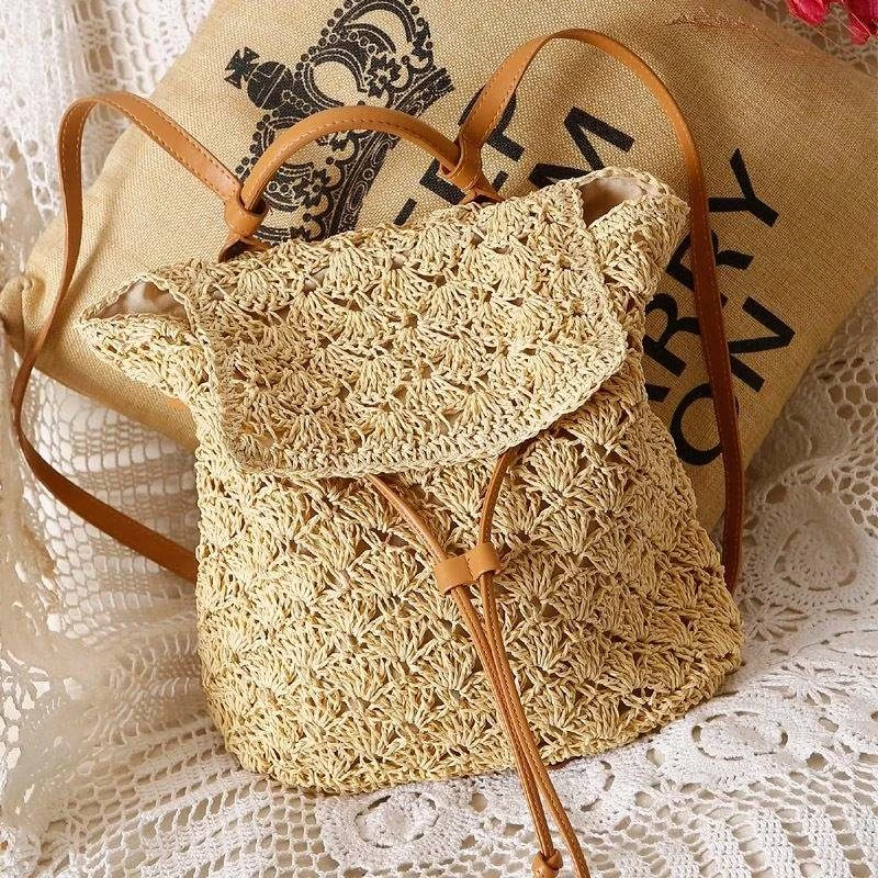 Summer New Backpack Sen Women's Beach Vacation Grass Woven Bag Leisure Bag INS Style Ethnic Style
