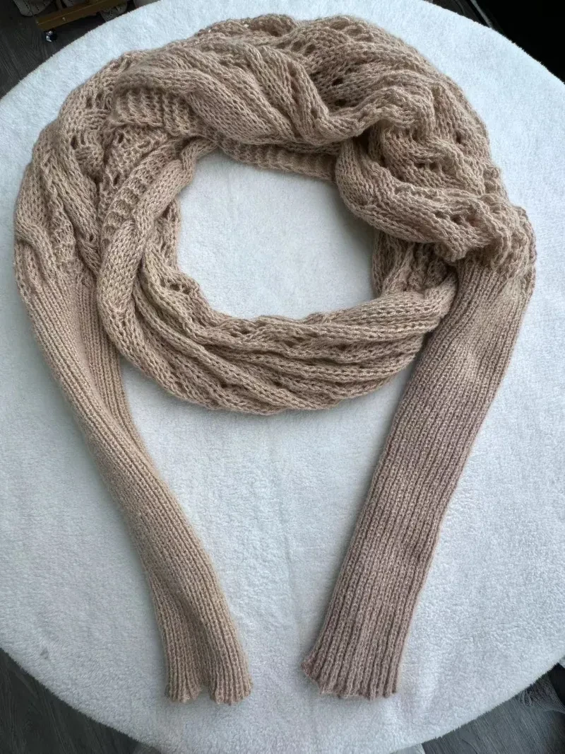 Autumn And Winter Warm Knitted Shawl Women's Hollowed-out Double Sleeve Shawl Collar Fashion Natural For Home And Party