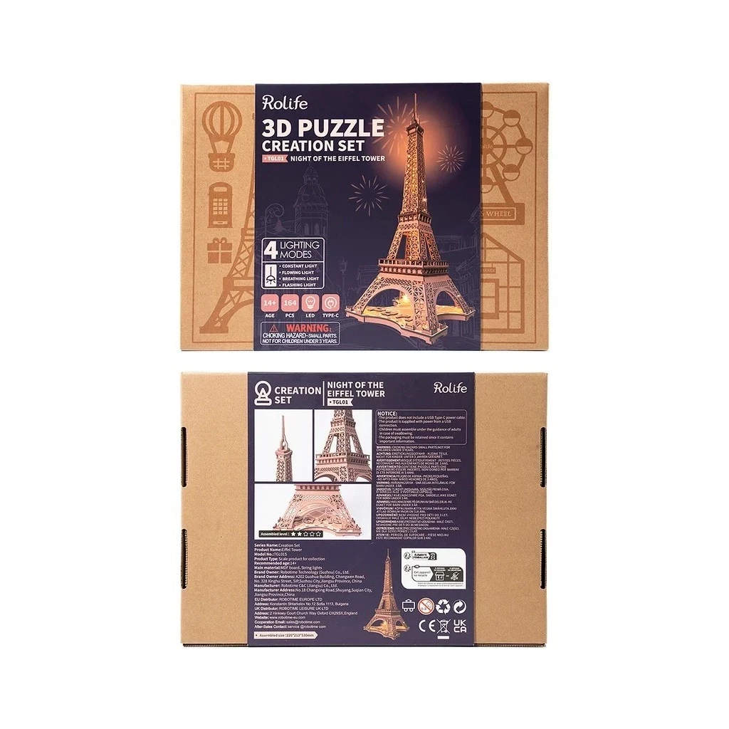Rolife Night of the Eiffel Tower 3D Wooden Puzzle TGL01 - DE-RLTGL01