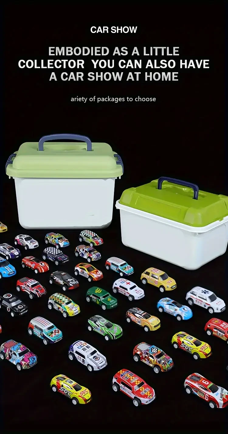 30/50/100pcs Pull Back Cars, Back To Force Toy Cars, Toy Cars With Storage Box Christmas, Halloween, Thanksgiving gifts (Random style and color)