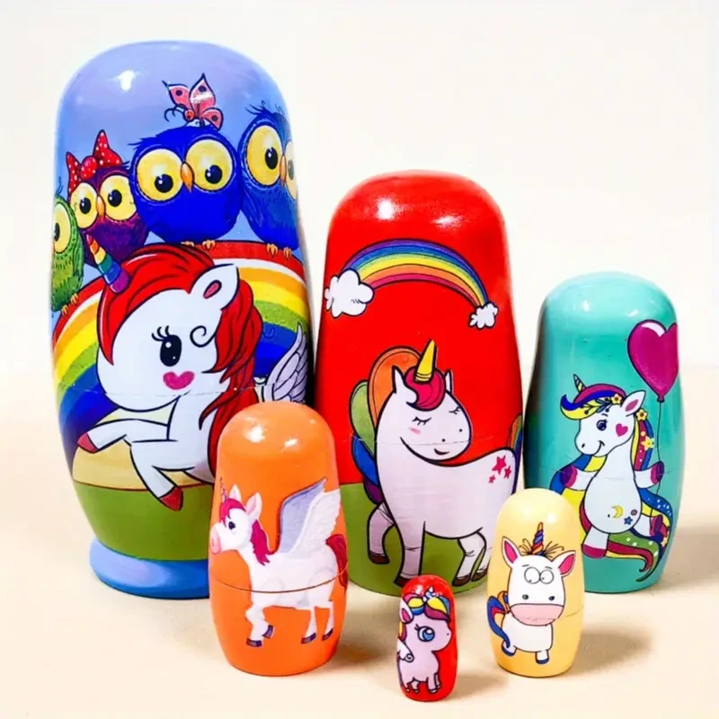 Wooden Unicorn Nesting Dolls: Festive And Unique Home Decor, Children'S Handicraft Toy, Perfect for Christmas, Halloween, Thanksgiving, Birthday, And Party Gifts