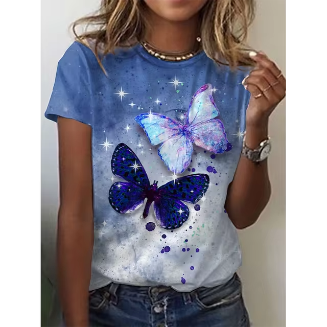 2024 New O-Neck 3d Butterfly Print T Shirt Women's T-shirt Summer Fashion Short Sleeve Tops Oversized Summer Top Female Clothing