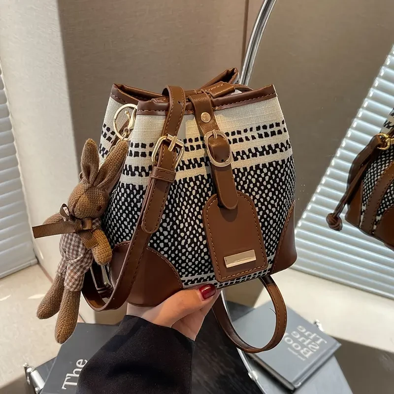 Women's Mini Fashion Elegant Contrast Color Canvas Shoulder Bag