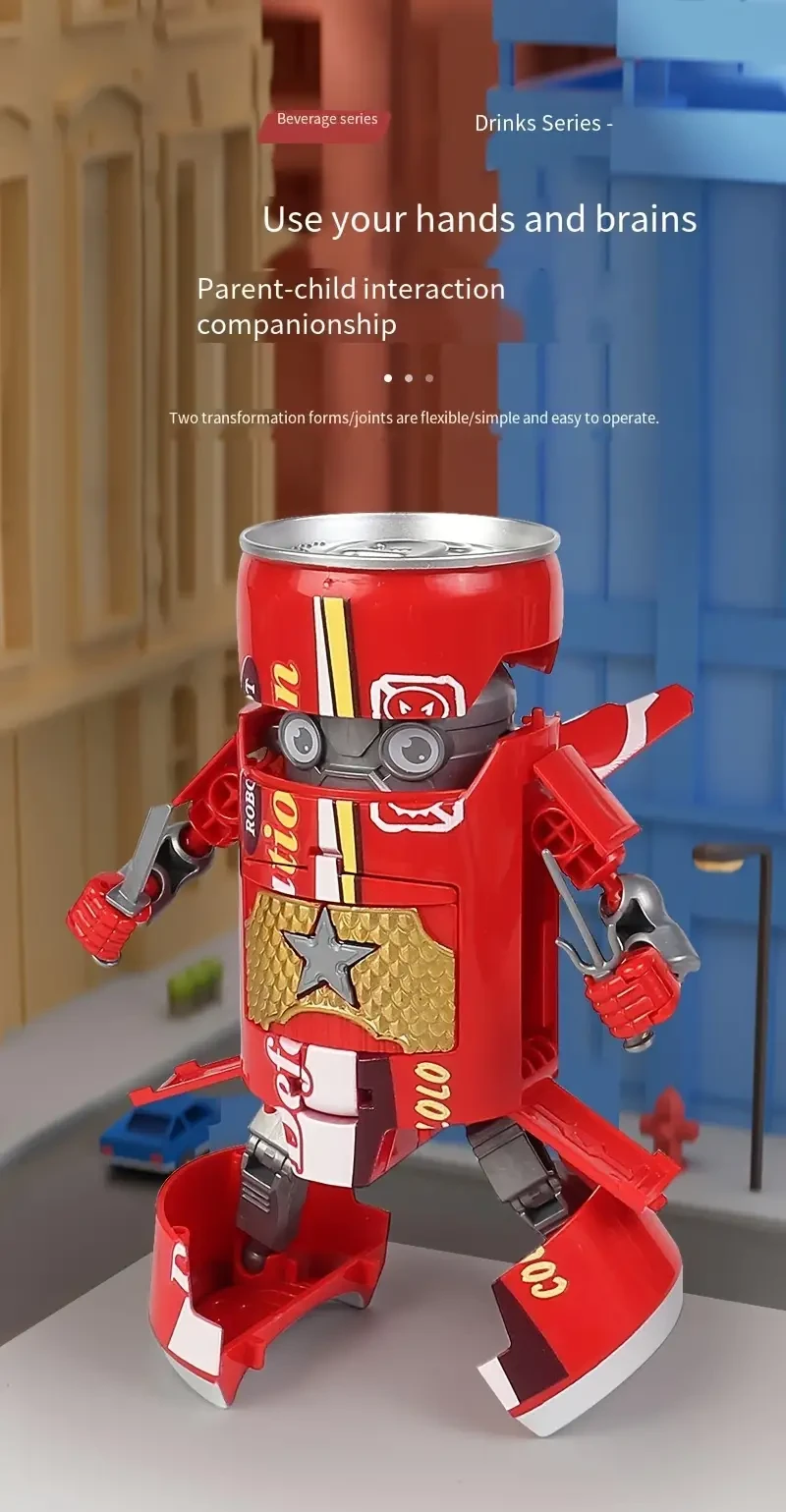 1pc Transforming Robot Toy - Blue & Red, Dual Play Modes, Creative Soda Can Design, Desk Decor, Interactive Family Fun