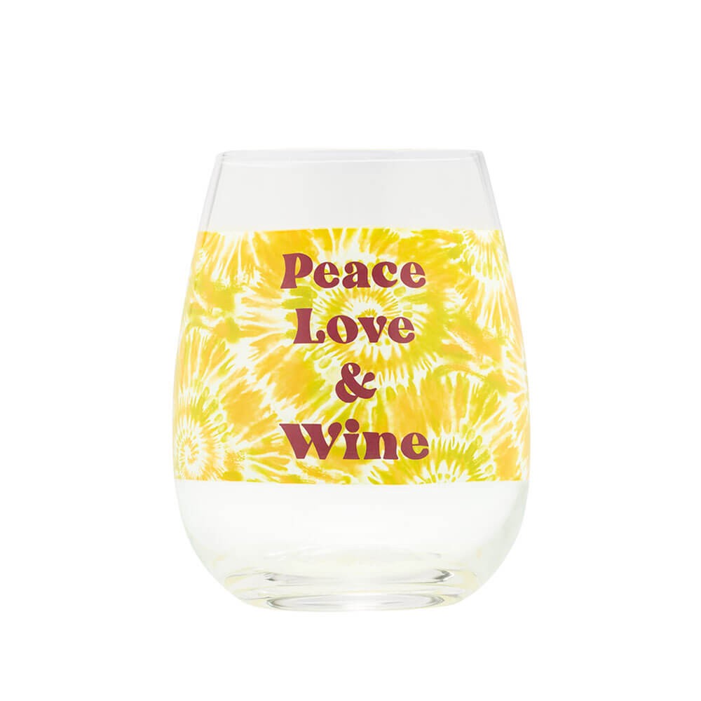 Blurred Peace Love & Wine Tie Dye Wine Glass