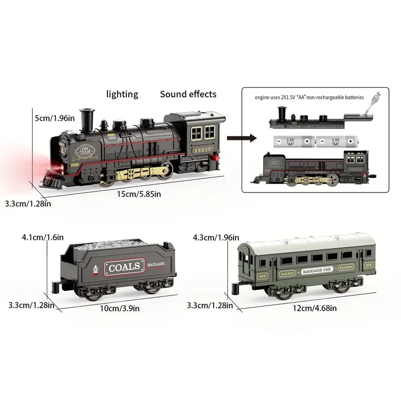 Steam-Powered Electric Train Toy Set - Black ABS Model with Manual Operation