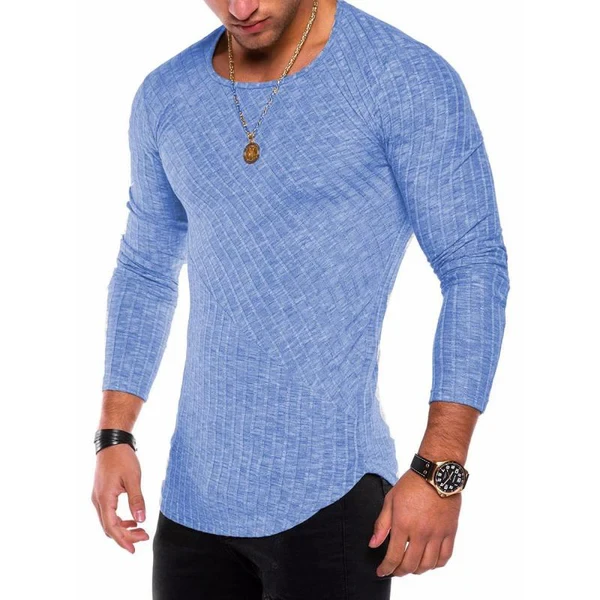 Round Neck Curved Hem Long Sleeve T-Shirt