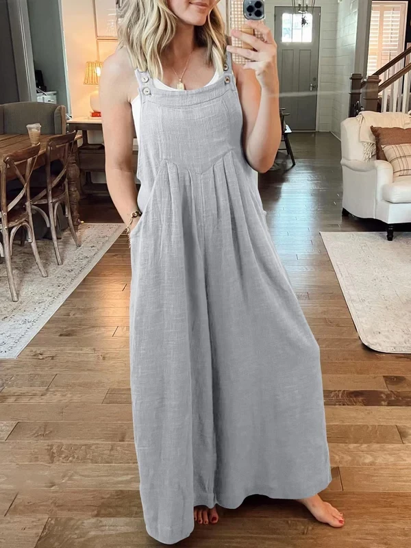 Women's Sleeveless Wide Leg Jumpsuit with Pockets