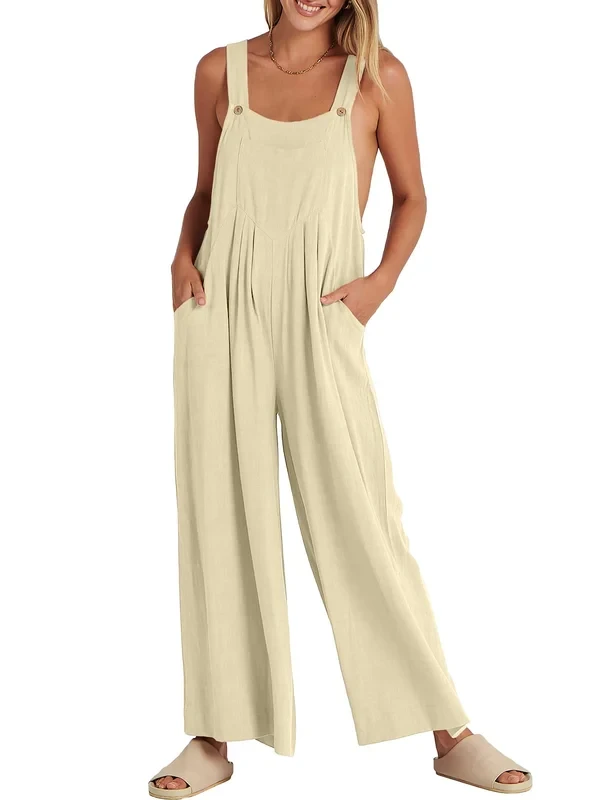 Women's Sleeveless Wide Leg Jumpsuit with Pockets