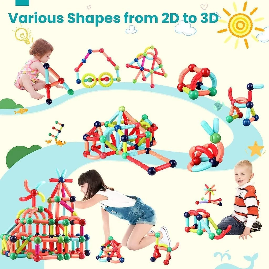 64Pcs Toys Magnet Stick Balls Kids With Magnetic Box Building Building Educational Toys Puzzle Creativity Toys and Sensory