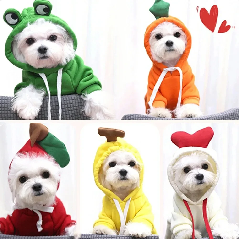Cute Fruit Dog Clothes For Small Dogs Hoodies Winter Warm Fleece Pet Clothing Puppy Cat Costume Coat For French Chihuahua Outfit