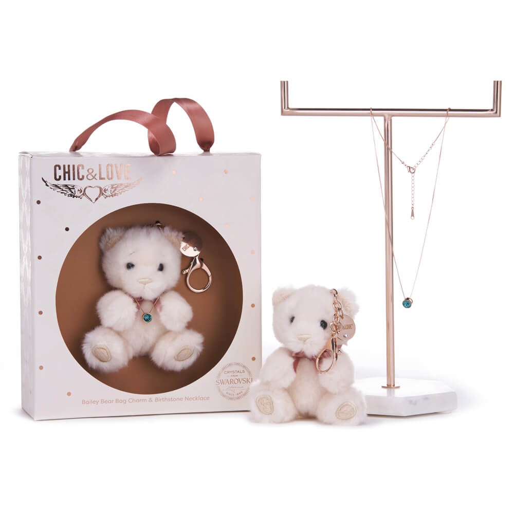Bailey Bear Bag Charm & Birthstone Necklace - March