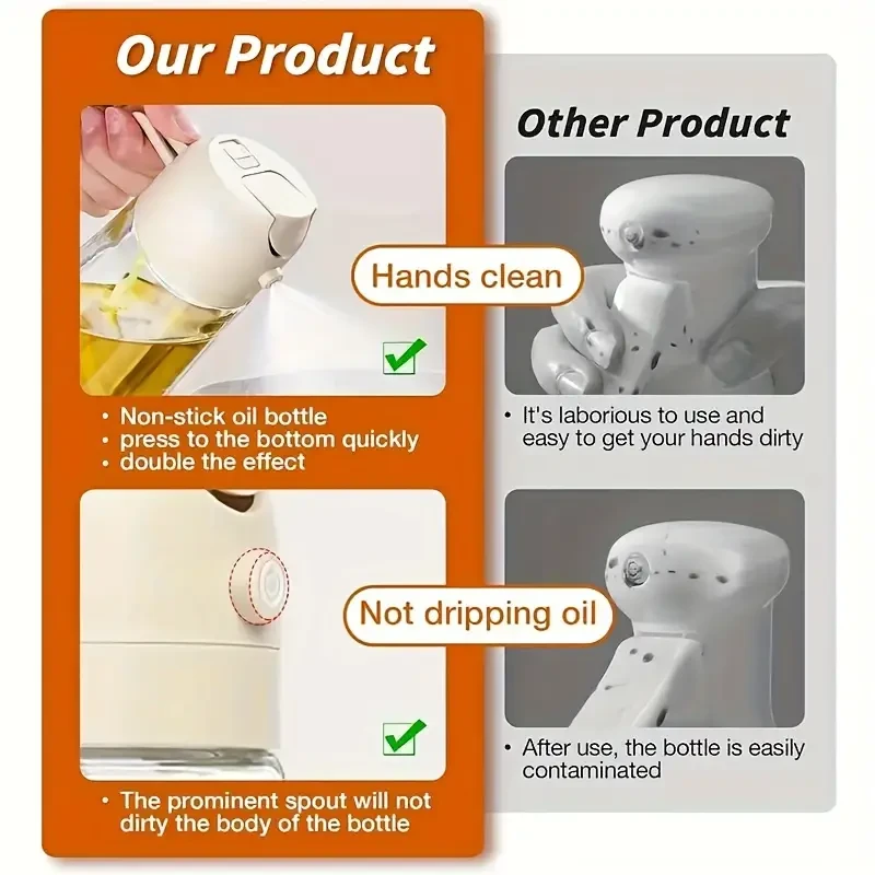 16oz 2-in-1 Olive Oil Dispenser and Oil Sprayer Bottle for Kitchen