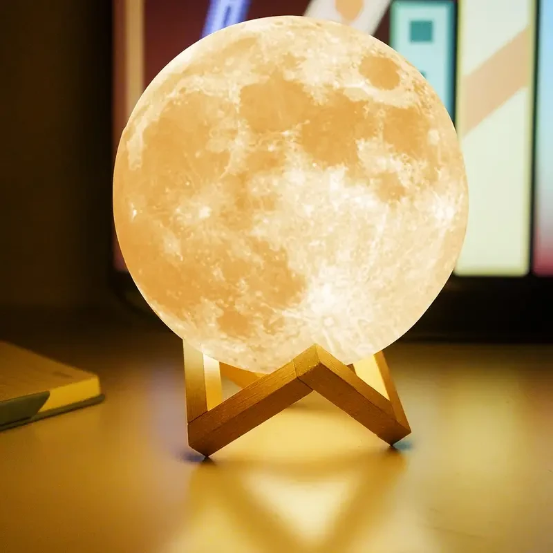 3D Printed Moon Lamp with Bracket and Remote Control - USB Plug-in, 16 Colors LED Night Light