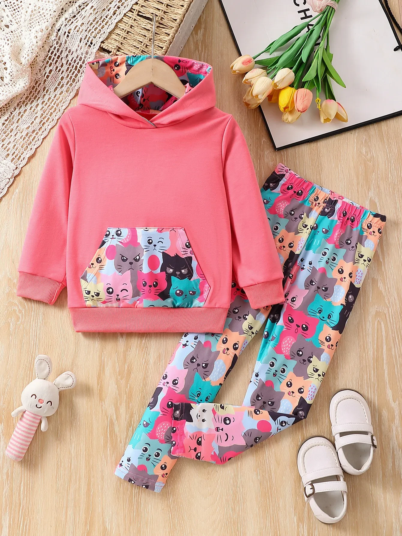 Children Girl Cartoon Cat Long Sleeve Trousers Suit