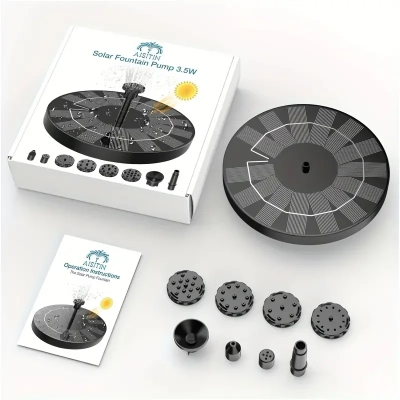 3.5W Solar Fountain Pump with 6 Nozzles - Solar Birdbath Fountain for Garden, Pond, Fish Tank, and Aquarium