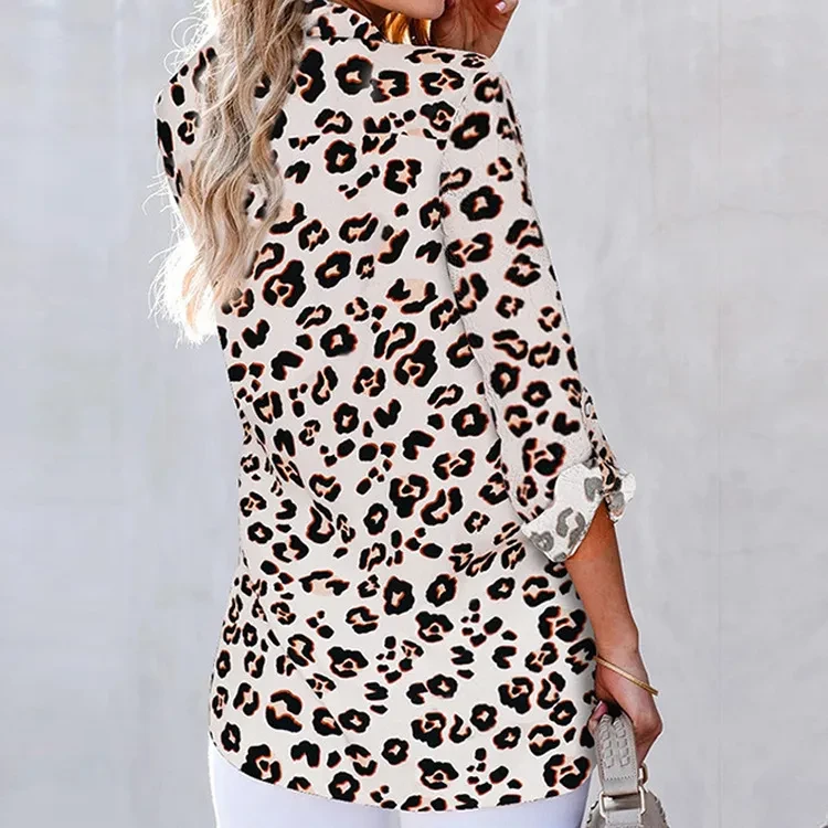 Fashion Leopard Print V-neck T-shirt Shirt
