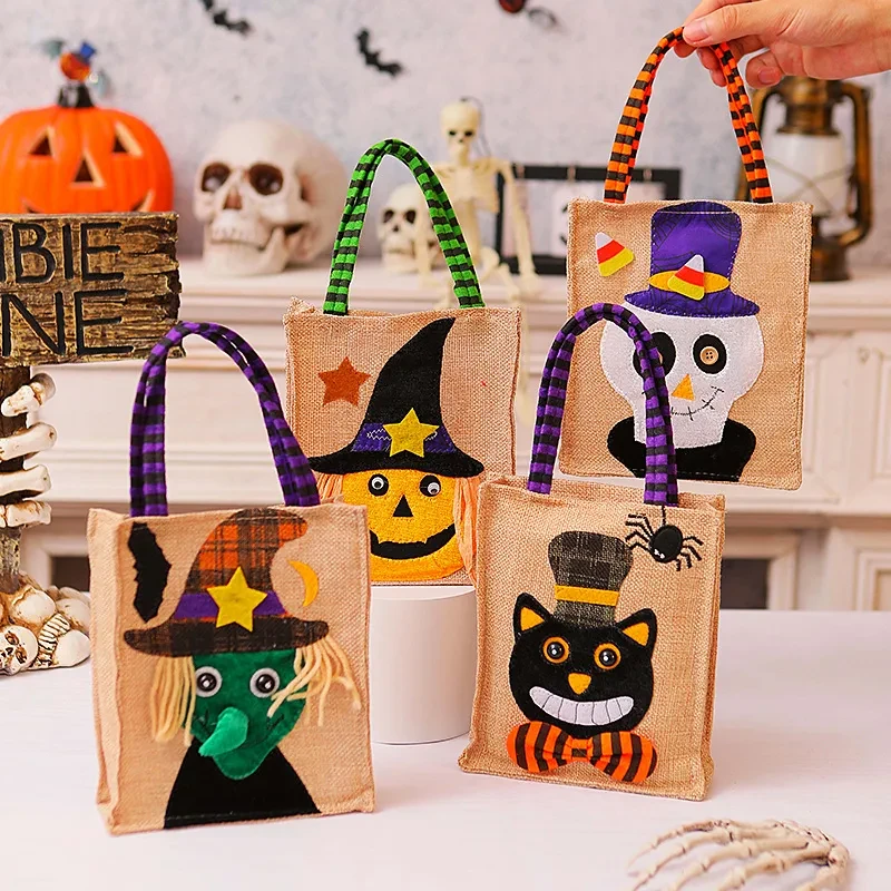 Halloween Candy Tote Bag For Kids Funny Creative Witch Skull Pumpkin Gift Handbag Small Jewelry Props Shopping Bags