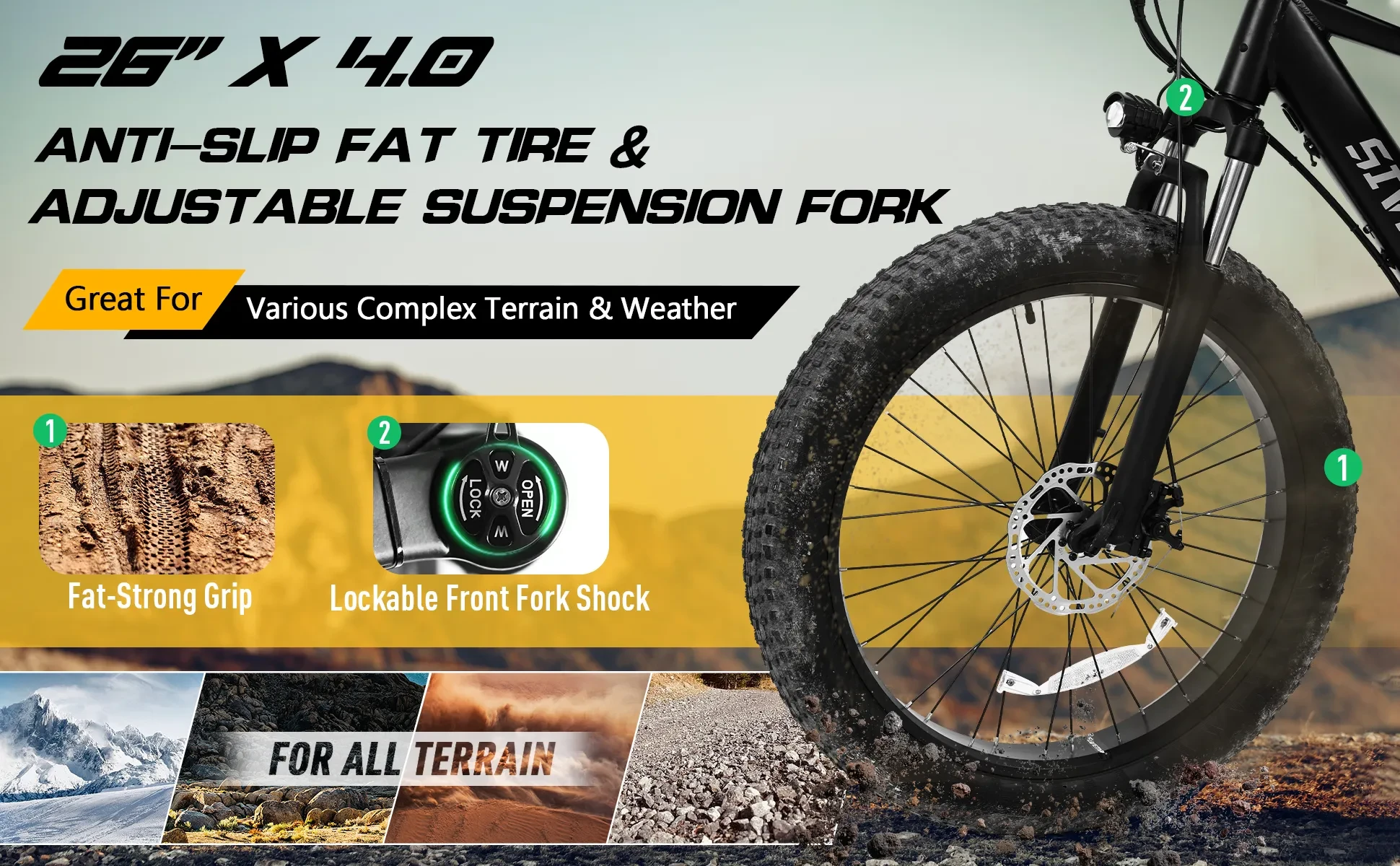 Professional Electric Bike For Adults, 26 X 4.0 Inches Fat Tire Electric Mountain Bicycle, 1000W Motor 48V 15Ah Ebike For Trail Riding, Excursion And Commute, UL And GCC Certified