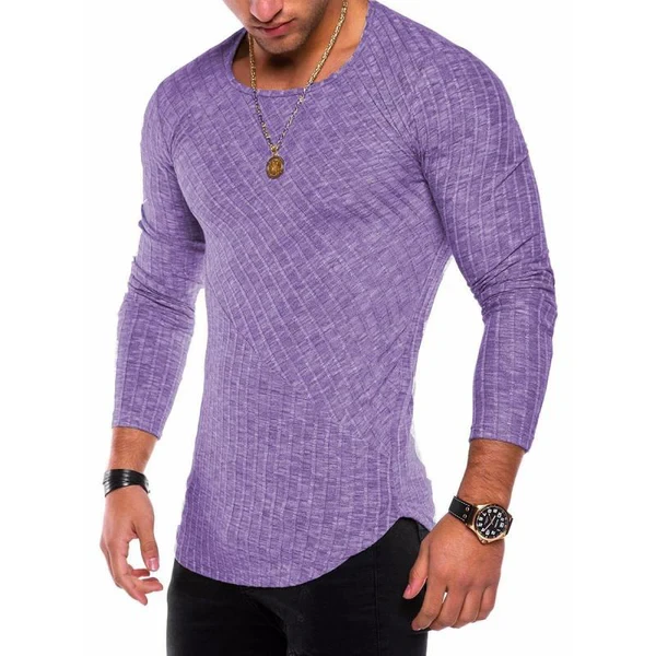 Round Neck Curved Hem Long Sleeve T-Shirt