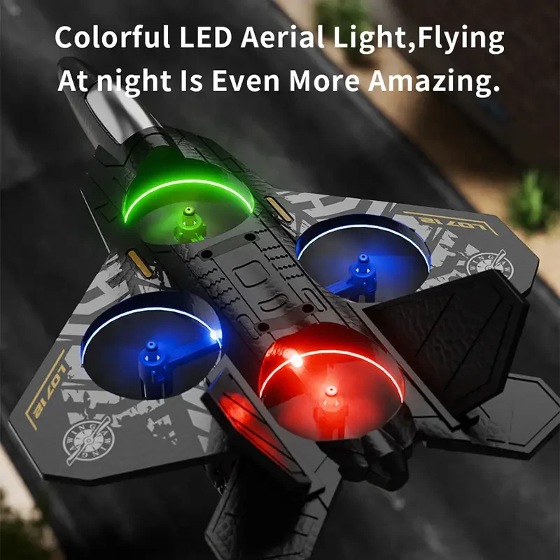 1pc L0712 Upgraded Fighter Shaped Quadcopter Drone, LED Lights, 1574.8inch Control Range, 3149.61inch Altitude, 6.5m/s Speed, USB Rechargeable, 6-8min Flight Time, One-Button Return, Headless Mode, 360 Tumbling Stunts, Ideal for Christmas & Easter Gifts