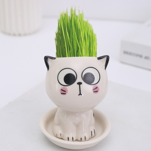 White Ceramic Cartoon Cat Cute Expression Cat Decoration