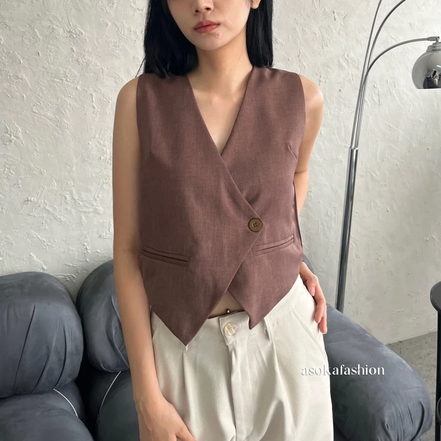 ASOKA Carmen Vest 730 - Women's Crop Top Vest - Sleeveless Top Vest - V-neck Halter